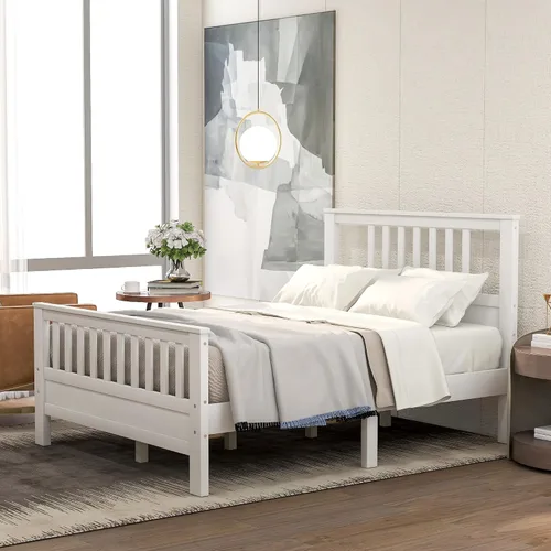 Miniatura 16 de SOFTSEA Base de cama de tamaño individual con cajones de almacenamiento, plataforma de madera maciza moderna de mediados de siglo con cabecero,