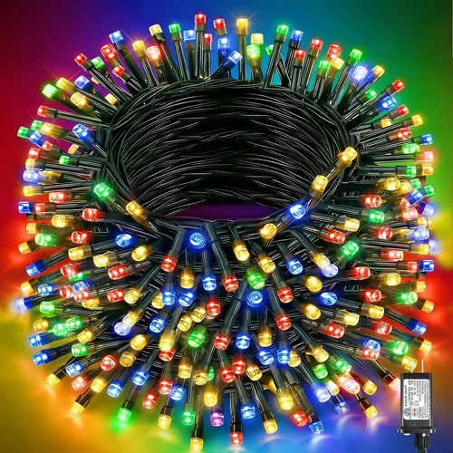 Miniatura 39 de 120 luces LED de Navidad de 40 pies para exteriores, guirnalda de luces de Navidad naranja impermeable, 8 modos de luces conectables para árbol