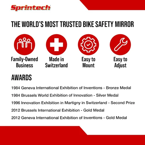 Miniatura 6 de Sprintech Espejo de Bicicleta Cóncavo Chapado en Cromo Fabricado en Suiza para Manillar – Terminado a Mano, Ajustable, Superficie Reflectante