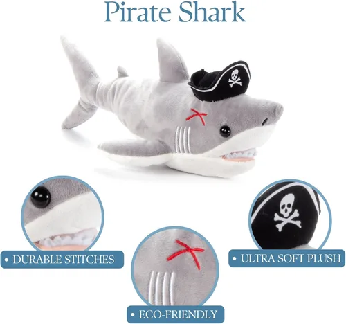Miniatura 2 de The Petting Zoo Peluche de tiburón, regalos para niños, animales pirata, juguete de peluche de tiburón pirata, 17 pulgadas