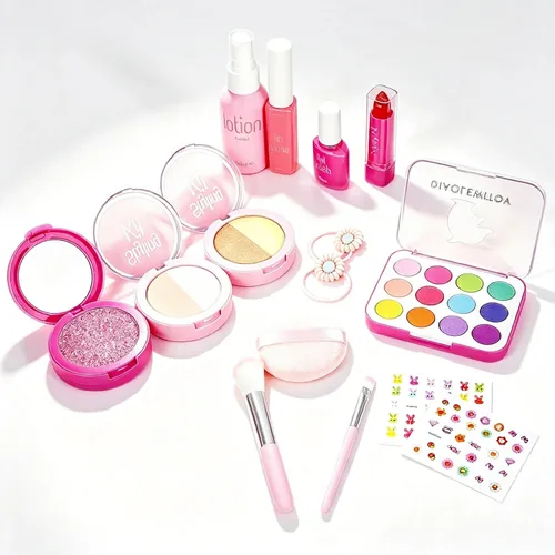 Miniatura 9 de Kit de maquillaje de simulación para niñas, niños pequeños, juego de maquillaje falso para niñas de 3 a 5 años, regalos de cumpleaños (negro)