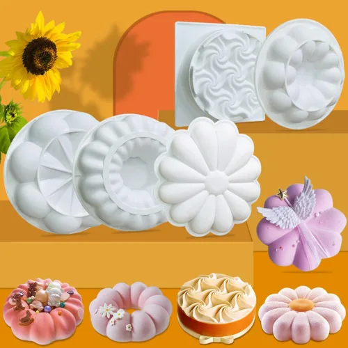 Miniatura 7 de Molde de silicona para pastel de mousse francés de una sola flor 3D de 6 pulgadas, molde de silicona para tartas, crisantemo, girasol, dona, barra