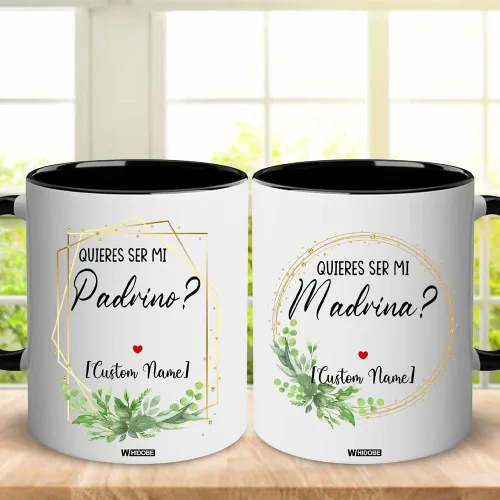 Miniatura 3 de WHIDOBE Tazas de café Padrino Madrina personalizadas, regalos Padrinos De Bautizo, Quieres Ser Mi Madrina, Quieren Ser Mis Padrinos De Bautizo, Set