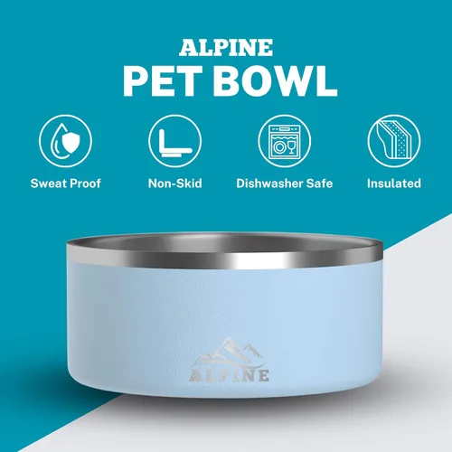 Miniatura 2 de Alpine Juego de 2 cuencos de acero inoxidable para perros, antideslizantes, cuenco de metal para mascotas para alimentos y agua, aislamiento de Azul