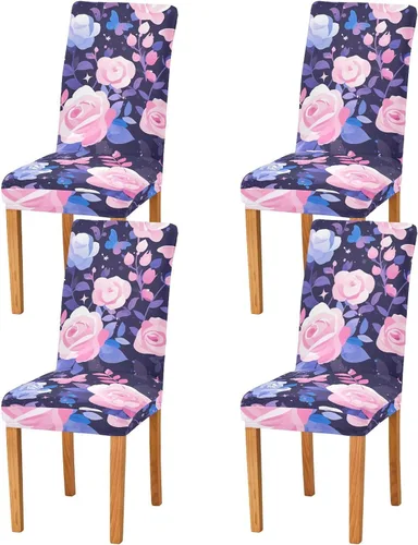 Purple Peach Elegant Blooms Decorative Chair Covers for Wedding for Bedroom Soft Parson Chair Covers protectores de sillas para comedor Set of 4