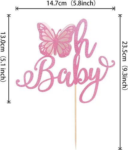 Miniatura 2 de Rsstarxi 1 paquete de decoración de pastel de mariposa Oh Baby con purpurina para baby shower, decoración de pastel de mariposa para revelación