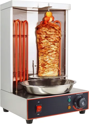 Li Bai Shawarma - Parrilla vertical eléctrica para kebab, horno asador de giroscopio, asador de carne con 2 tubos de calefacción, cuerpo de acero
