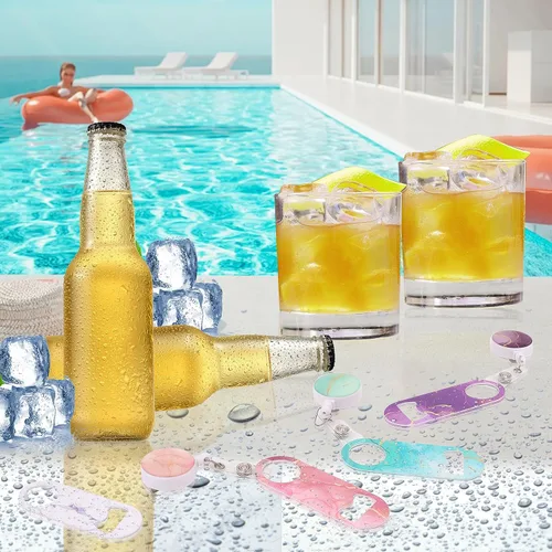 Miniatura 2 de 6 abrebotellas plano, mini abrebotellas retráctiles de acero inoxidable con insignia redonda, abrebotellas de cerveza plano con clip para cinturón