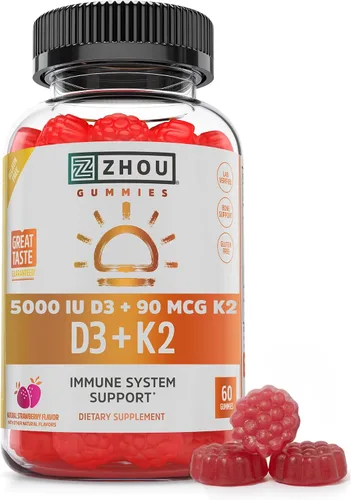 Miniatura 7 de Zhou D3+K2 - Suplemento de vitamina D3 K2 para mujeres y hombres, suplementos de apoyo inmunológico Vit D3 y K2, fórmula vegetariana pura con 5000