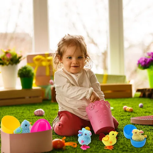 Miniatura 6 de Tuzuaol Paquete de 8 huevos de Pascua precargados con coloridos conejitos y pollitos saltadores de cuerda para rellenos de cestas de Pascua, huevos