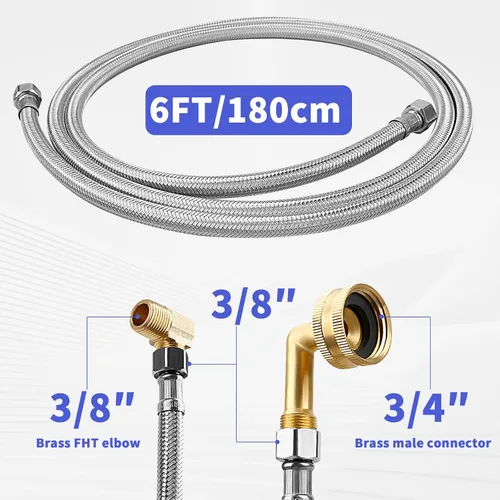 Miniatura 2 de Kit de instalación para lavavajillas, conector trenzado de acero inoxidable para lavavajillas, línea de suministro de agua de 6 pies con extremos