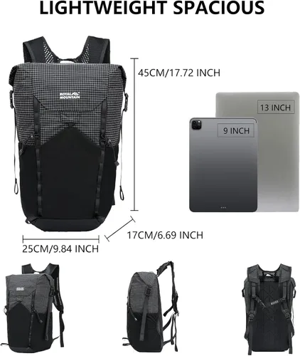 Miniatura 5 de Mochila de senderismo para mujeres y hombres, 20L ligera, plegable, resistente al agua, plegable, pequeña mochila de senderismo, mochilas para Negro