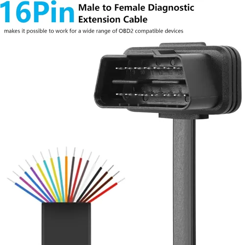Miniatura 7 de CERRXIAN 2FT 0.6M OBDII OBD2 ángulo recto 16 Pin macho a hembra Extensión Cable plano, OBDII Herramienta de escaneo de diagnóstico Extensor Cable
