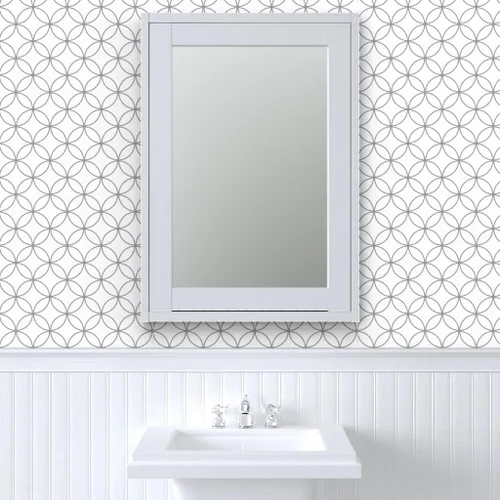 Miniatura 9 de Spoonflower Muestra de papel tapiz extraíble - Círculo moderno de cabaña gris blanco redondo enrejado de mediados de siglo Mod Papel pintado