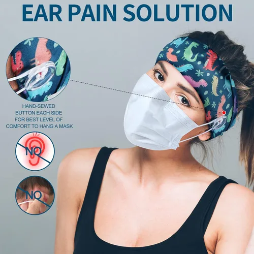 Miniatura 4 de 8 unidades de diademas de enfermería con botones para enfermeras, médicos y mujeres, cubierta facial, protección antideslizante de los oídos, bandas
