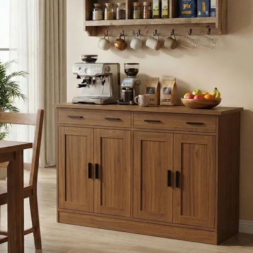Miniatura 11 de Anystyle Armario de buffet negro de 53 pulgadas con almacenamiento, aparador de cocina, servidor de buffet con 2 cajones y 4 puertas, moderno