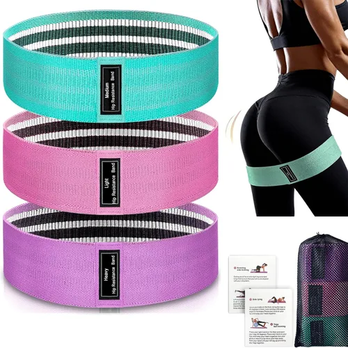 Bandas de resistencia de tela para piernas, bandas de ejercicio antideslizantes de 3 niveles para entrenamiento, bandas de glúteos para mujeres y