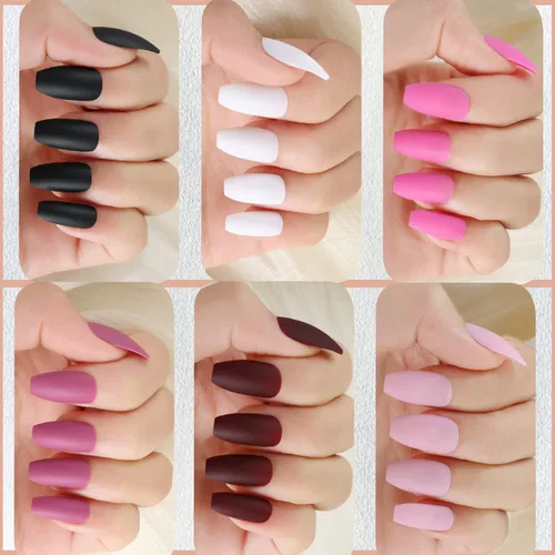 Miniatura 7 de MAGIC ARMOR Puntas de uñas de gel tipo ataúd, 120 puntas de uñas postizas largas medio mate, uñas acrílicas transparentes en forma de ataúd, puntas