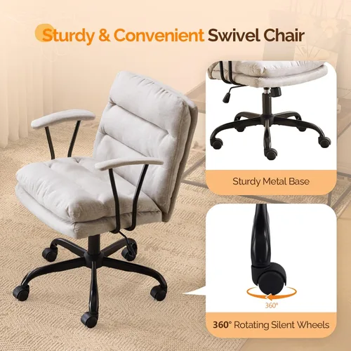 Miniatura 4 de VINGLI Sillas de Oficina Cómodas con/sin Ruedas, Base Dual, Reposabrazos Desmontables, Silla Ajustable y Giratoria Cómoda para Computadora, Uñas