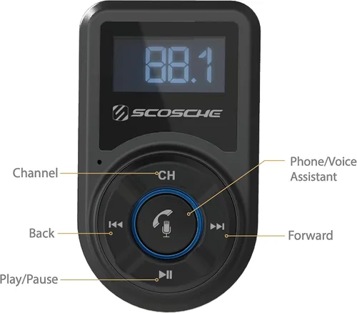 Miniatura 4 de Scosche BTFM3 BTFREQ Kit universal de manos libres Bluetooth para coche con transmisor FM digital y cargador de coche USB de 10 W, color negro XL