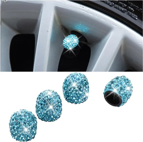 Miniatura 9 de Osilly Tapas de vástago de válvula de neumático de automóvil, 4 piezas con diamantes de imitación de cristal, tapas de aire de rueda de vehículo