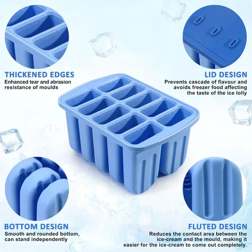 Miniatura 4 de 10 Cavity Silicone Popsicle Molds with 50 Sticks, BPA Free (10 Cavties-Blue)