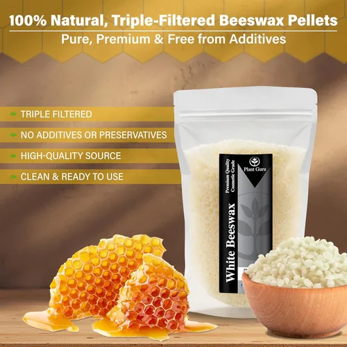 Miniatura 2 de Gránulos de cera de abeja blanca de 16 onzas / 1 libra, 100% puro y natural, triple filtrado para el cuidado de la piel, cara, cuerpo y cabello