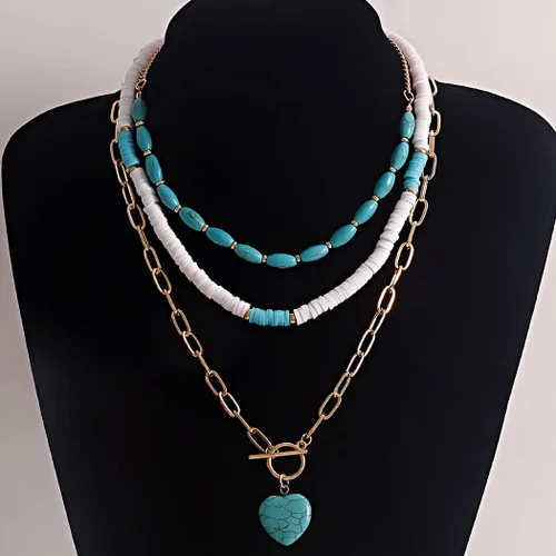 Miniatura 7 de Gangel Collar bohemio con forma de corazón, collares en capas de turquesa, gargantilla de surfista, collar de concha de puka, collar de playa
