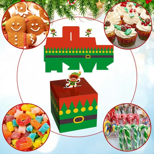 Miniatura 4 de Yeaqee 32 piezas cajas de regalo de Navidad 3D caja de dulces de Navidad bolsas de regalo de Navidad con forma de jengibre, muñeco de nieve