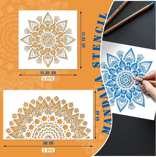 Miniatura 2 de 8 Piezas Plantillas de Pintura de Mandala - Plantillas Reutilizables de Diseño Floral para Pared DIY, Azulejos, Muebles, Lienzo, Decoración