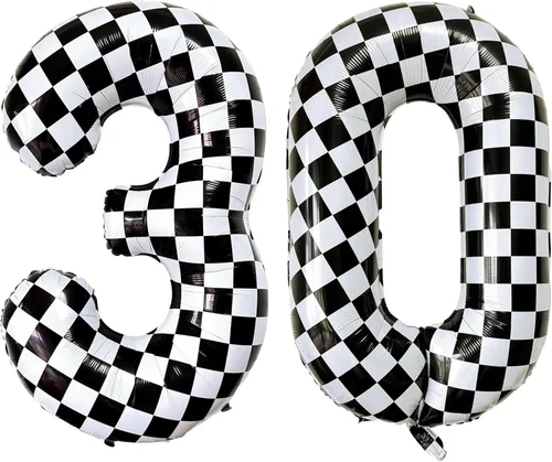 Miniatura 13 de Lovoir Globos gigantes de 40 pulgadas con temática de autos de carreras con el número 3, color negro y blanco para decoración de fiesta de tercer