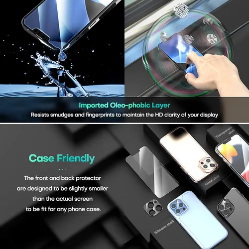 Miniatura 7 de HATOSHI Paquete de 3 protectores de pantalla de vidrio templado para iPhone 13 Pro Max con 3 protectores de lente de cámara, compatible con fundas