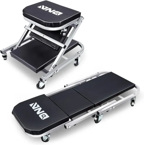 Miniatura 10 de DNA MOTORING Carro plegable 2 en 1 de 36 pulgadas en forma de Z, silla ajustable para garaje puedes acostarte o sentarte, 6 ruedas, capacidad de 330