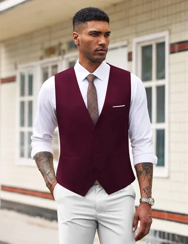 Miniatura 3 de COOFANDY - Chalecos de traje casuales con cuello en V, sin mangas, entallados, para hombre