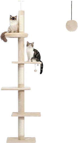 Miniatura 15 de PETEPELA Torre para gatos de 5 niveles de piso a techo, altura del árbol para gatos (95-107 pulgadas), ajustable, árbol de escalada alto con poste