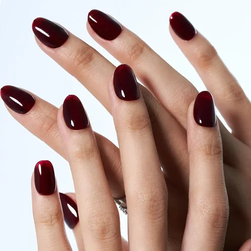 Miniatura 6 de GLAMERMAID Uñas postizas cortas ovaladas, góticas, hechas a mano, color burdeos gótico, pegamento de gel para otoño, 24 unidades, brillantes