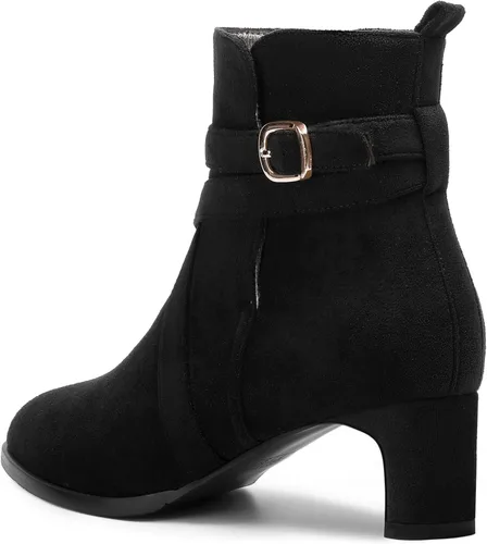 Miniatura 7 de WAYDERNS Botas altas de tobillo de gamuza para mujer, con correa de tobillo, puntera redonda, bloque sólido, tacón bajo, 2 pulgadas