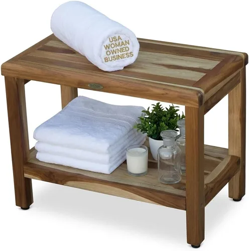 Miniatura 18 de EcoDecors Taburete de ducha de madera de teca natural de 18 pulgadas, impermeable, silla de asiento para ducha interior, proporciona seguridad