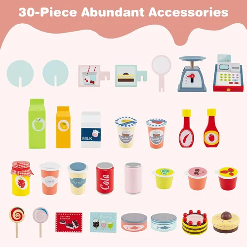 Miniatura 3 de Costzon Juego de tienda de comestibles para niños, juego de soporte de mercado de simulación para niños pequeños con 30 piezas de juguetes de juego