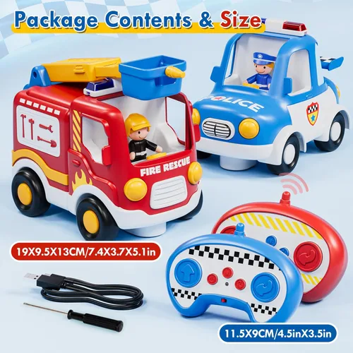 Miniatura 8 de Lehoo Castle Auto a control remoto para niños pequeños, camiones de bomberos para niños pequeños de 3 a 5 años, juguete de coche de policía a