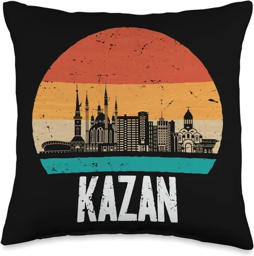 Kazan Russia Souvenirs & Gifts for Travelers Rusia Retro Vintage Sunset Skyline Kazan - Almohada de 16 x 16 pulgadas, multicolor