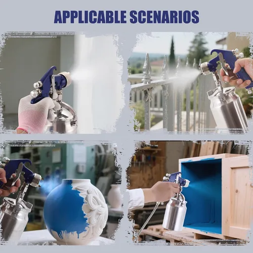 Miniatura 7 de Pistola rociadora de alimentación por sifón de 34 onzas con boquilla de cobre de 0.08 pulgadas, pulverizador profesional de pintura de aire HVLP