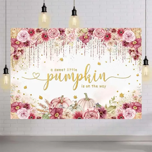 Miniatura 4 de MEHOFOND Fondo de otoño de 7 x 5 pies con temática de calabaza estilo bohemio para baby shower, fondo de fotos de baby shower, color rosa, burdeos
