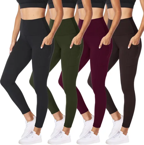 Miniatura 72 de NexiEpoch - Paquete de 4 leggings suaves para mujer, con bolsillos, control de abdomen y cintura alta, pantalones capri para yoga y ejercicio