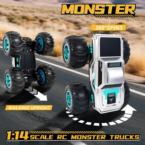 Miniatura 2 de Camión de control remoto anfibio impermeable para niños, giroscopio autoequilibrante Monster Truck con acrobacias de ruedas, luces LED, automóvil RC