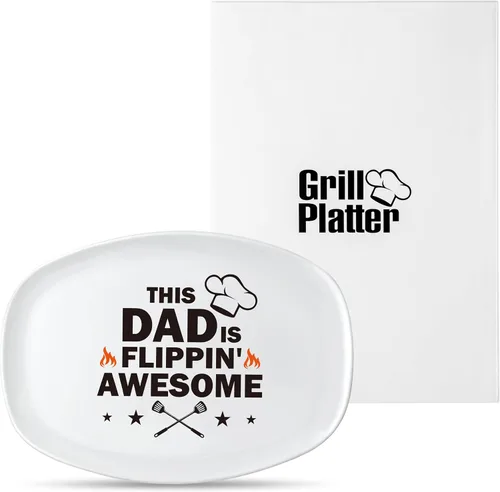 R HORSE Plato de Parrilla para Papá Regalo Papá BBQ Bandeja de Servir Plato Platos Blancos Ovalados Platos de Servir Abuelo Papá Navidad Año Nuevo