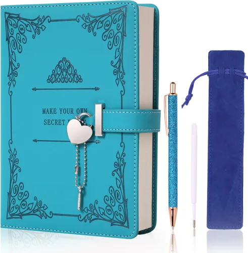 Diario con candado en forma de corazón con bolígrafo, tamaño A5, cuero sintético PU suave, diario con cerradura, planificador personal, cuaderno de