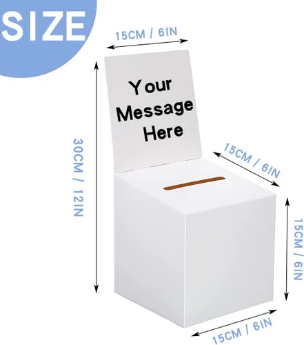 Miniatura 2 de 12 urnas de donación para recaudación de fondos, caja de cartón de 6 x 6 x 6 pulgadas con ranura y cabecera extraíble para recoger tarjetas