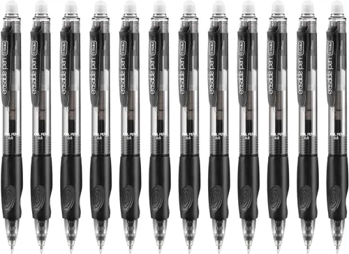 Paquete de 12 bolígrafos de gel borrables Clicker, punta fina (0.020 pulgadas), tinta negra con borrador, hace que desaparezcan los errores, agarre
