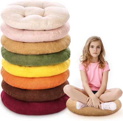 Miniatura 12 de Fumete - 8 piezas de cojines de piso redondos de 16 pulgadas para niños y bebés, asientos flexibles para muebles de aula, almohada de piso